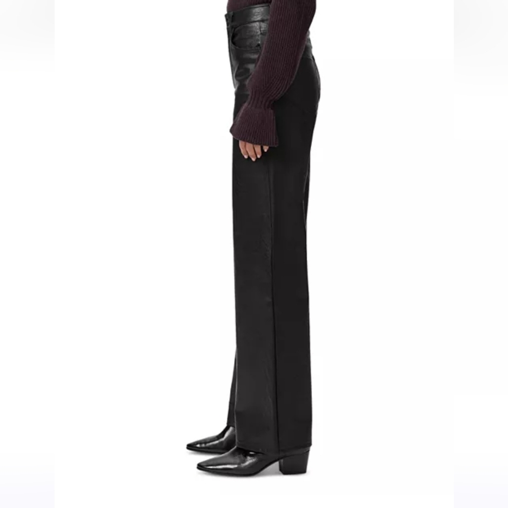 NWT PAIGE Sasha Faux Leather High Rise Wide Leg Jeans in Black Size 28 - Picture 2 of 5